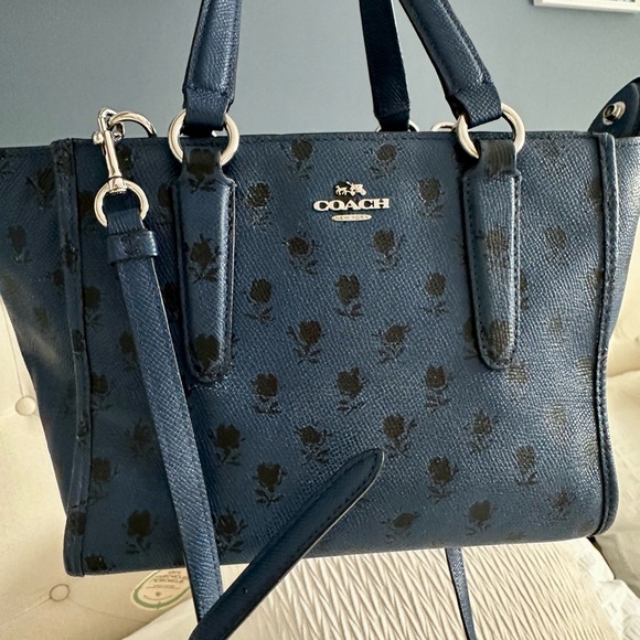 Coach Blue Satchel with Black Floral Design - Picture 2 of 9